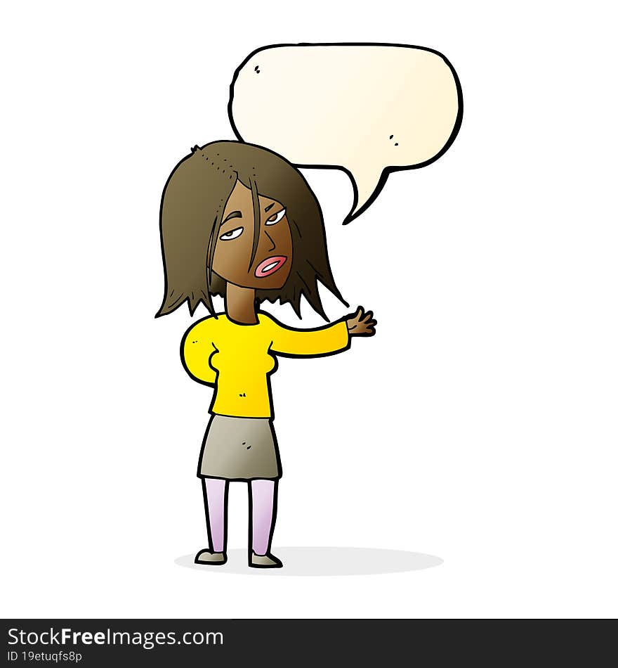 cartoon unhappy woman with speech bubble