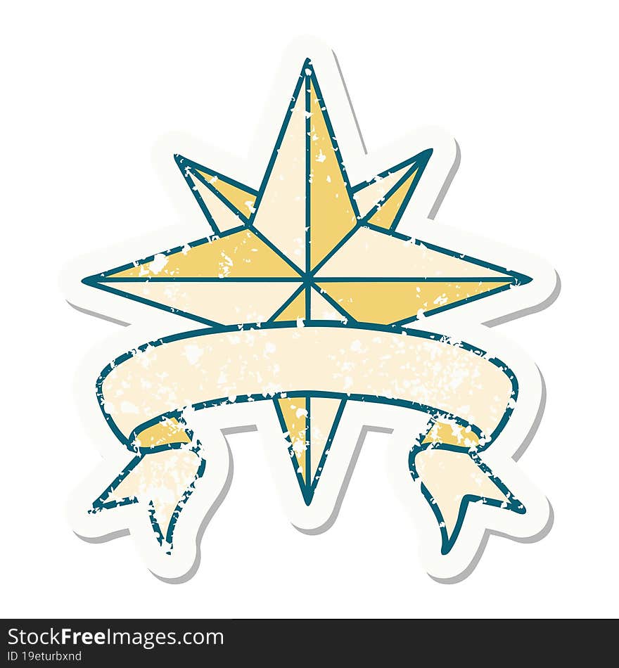 grunge sticker with banner of a star