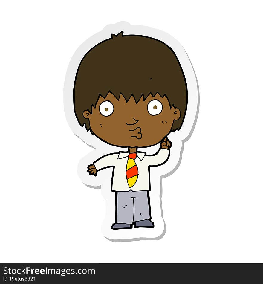 sticker of a cartoon school boy answering question