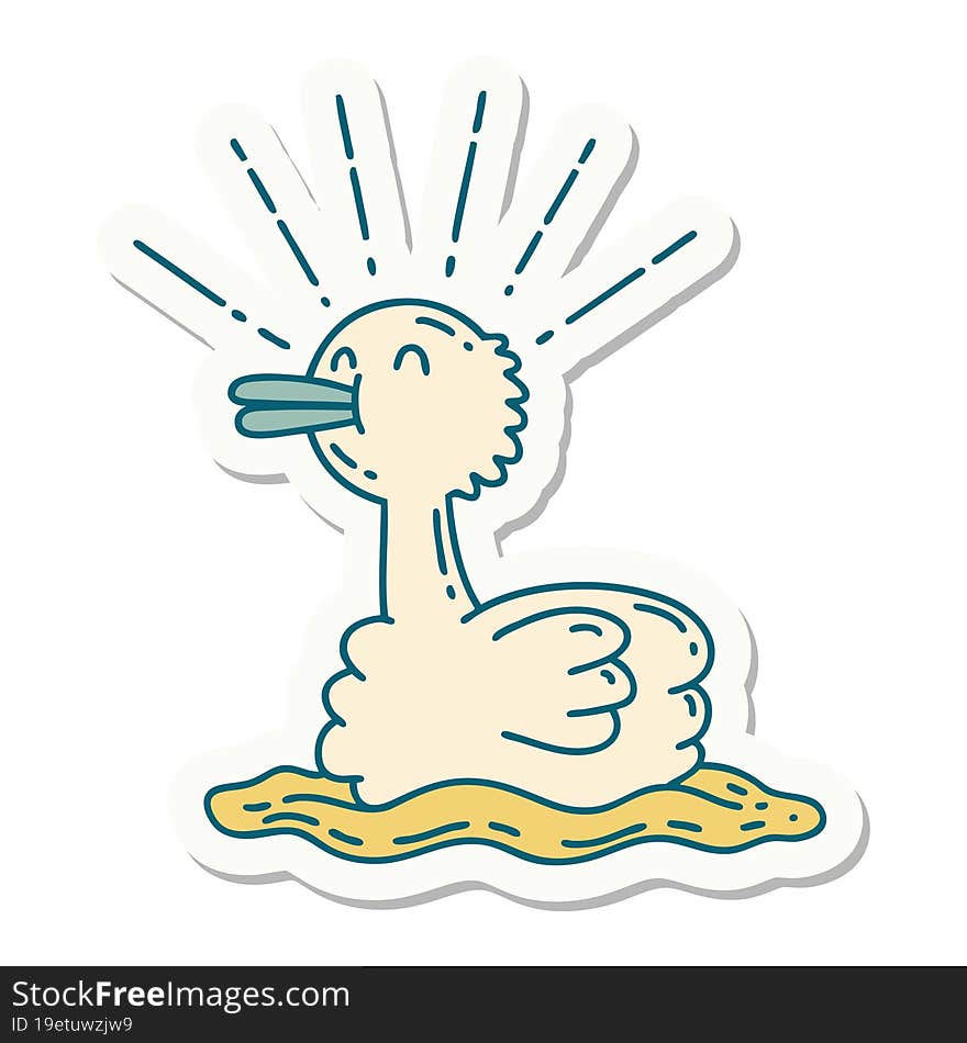 Sticker Of Tattoo Style Swimming Duck