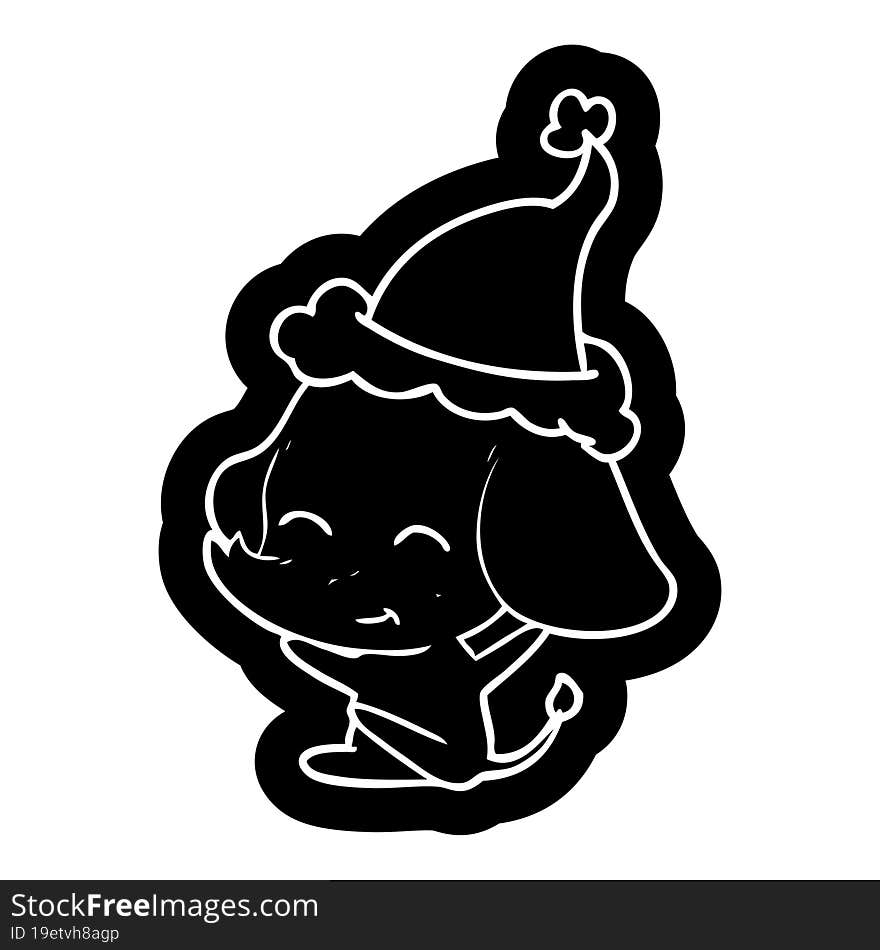 cute quirky cartoon icon of a elephant wearing santa hat