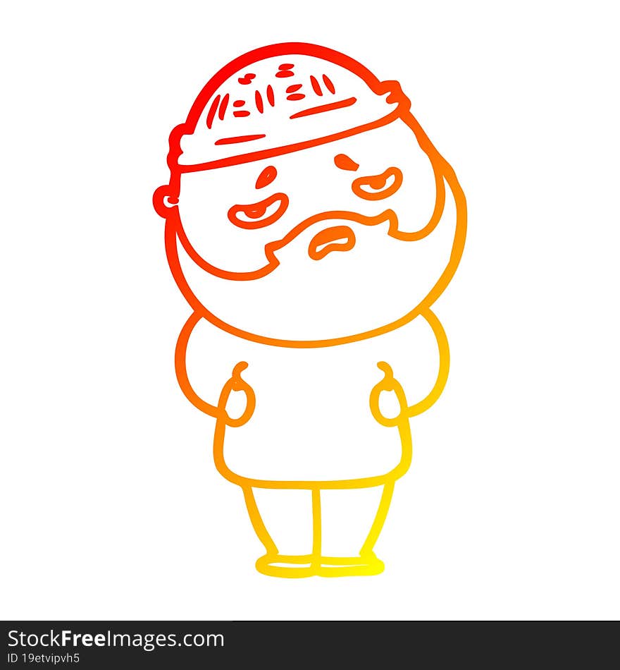 warm gradient line drawing of a cartoon worried man with beard