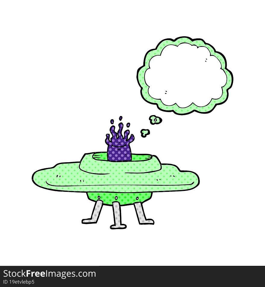 freehand drawn thought bubble cartoon flying saucer