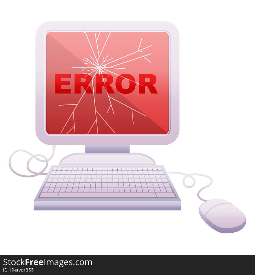 broken computer graphic vector illustration icon. broken computer graphic vector illustration icon