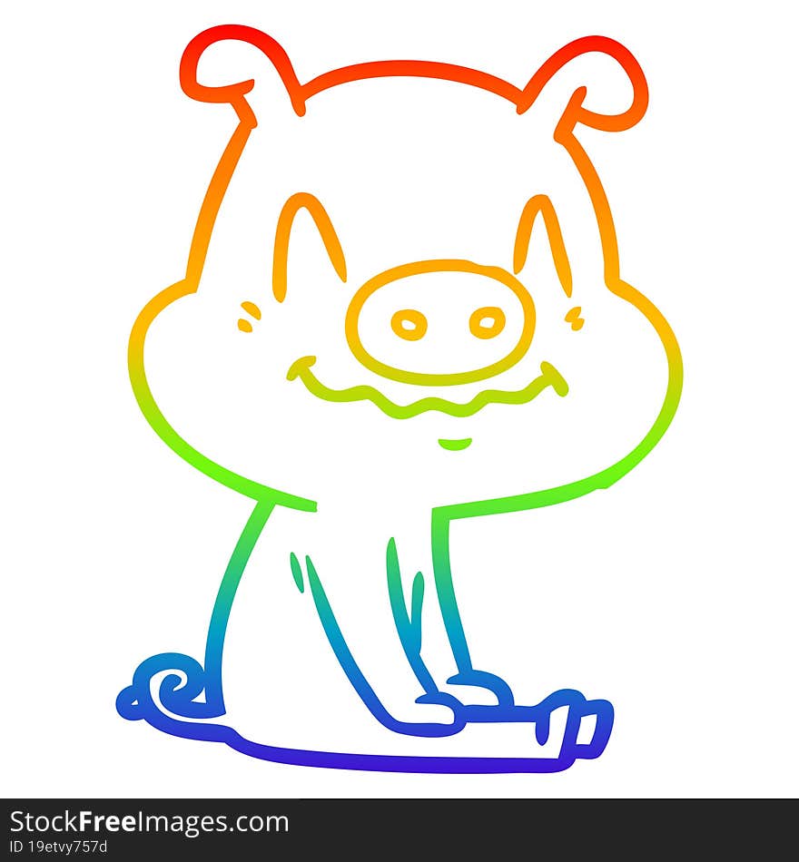 rainbow gradient line drawing nervous cartoon pig sitting