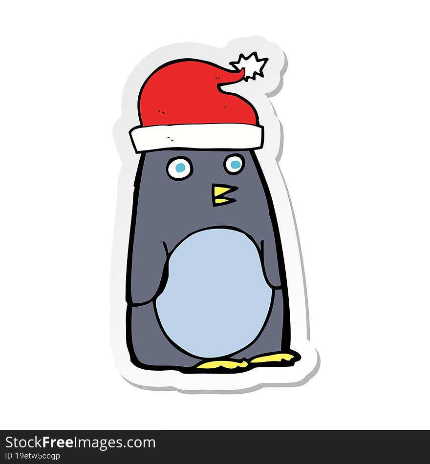 sticker of a cartoon christmas penguin