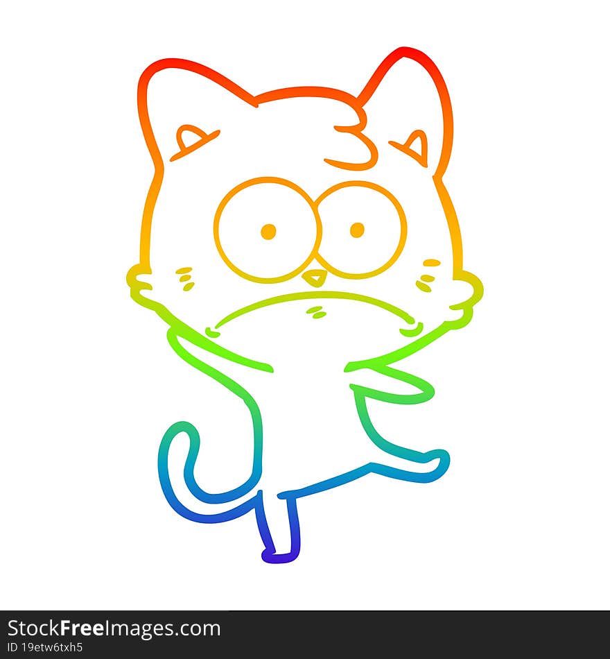 rainbow gradient line drawing cartoon nervous cat