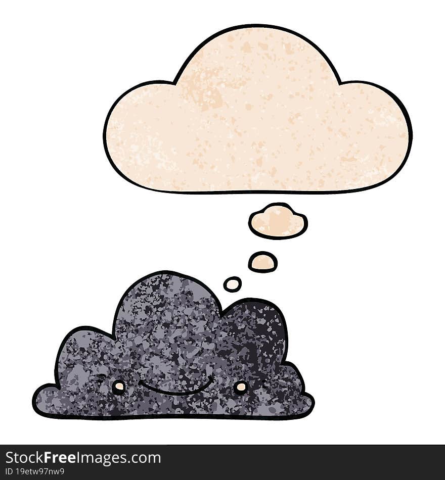 cute cartoon cloud and thought bubble in grunge texture pattern style