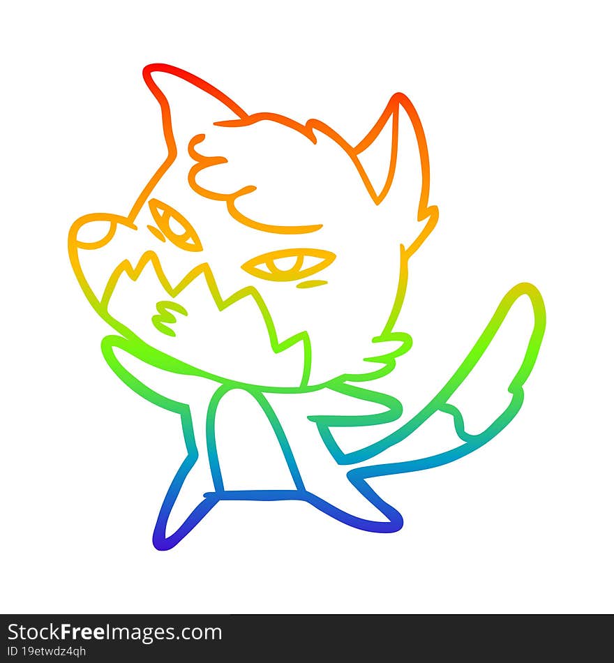 Rainbow Gradient Line Drawing Clever Cartoon Fox