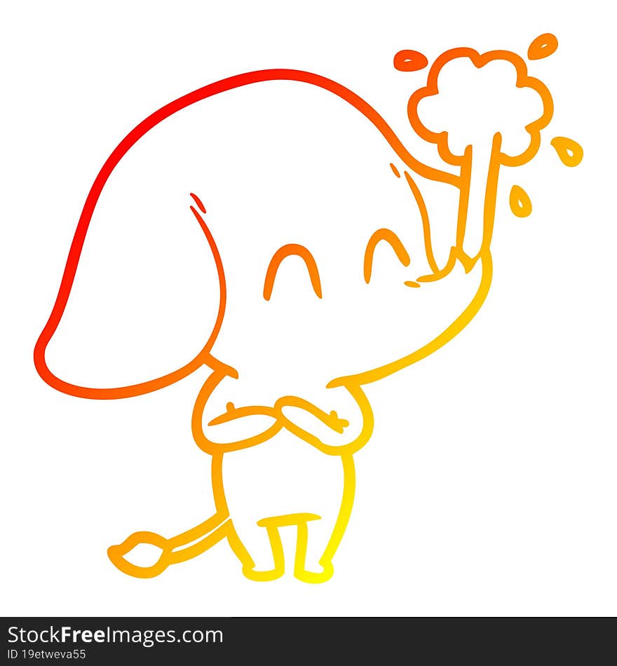 warm gradient line drawing cute cartoon elephant spouting water