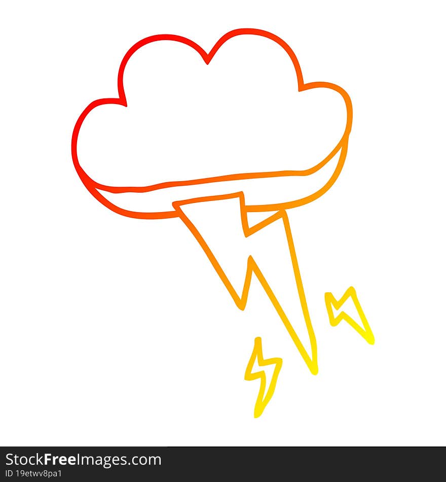 warm gradient line drawing cartoon thundercloud and lightning