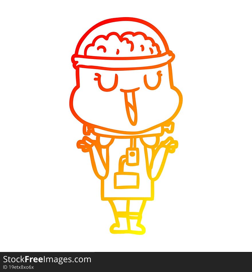 Warm Gradient Line Drawing Happy Cartoon Robot Shrugging Shoulders