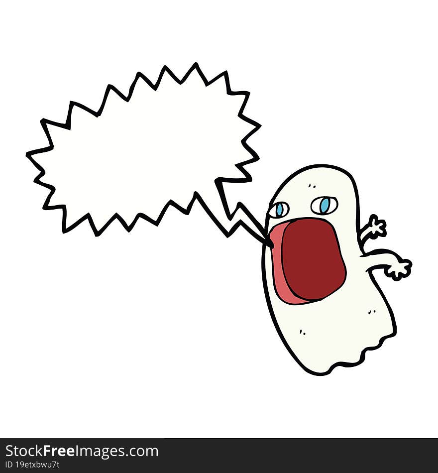 funny cartoon ghost with speech bubble