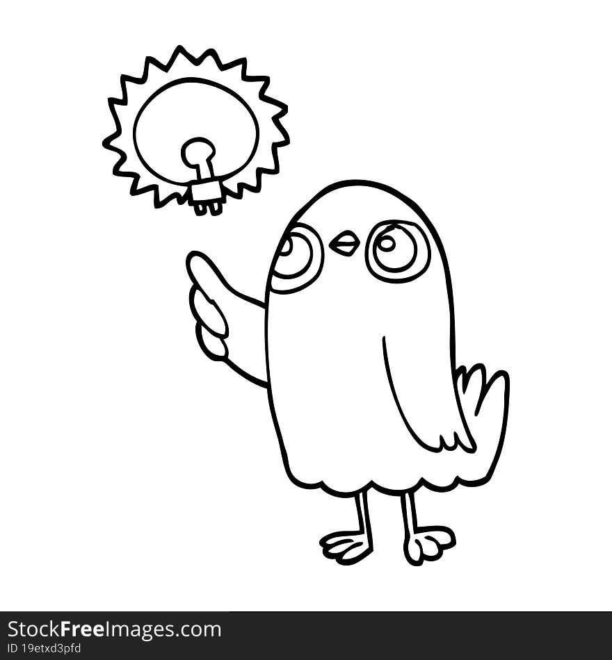 black and white cartoon bird with great idea