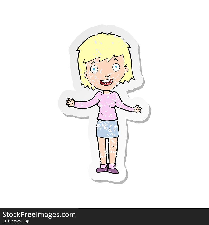 Retro Distressed Sticker Of A Cartoon Excited Woman