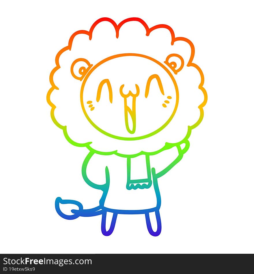 rainbow gradient line drawing of a happy cartoon lion