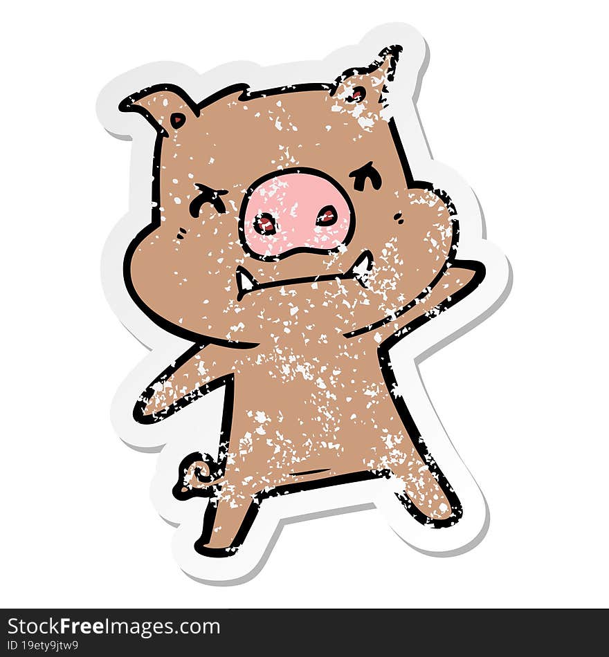 distressed sticker of a angry cartoon pig