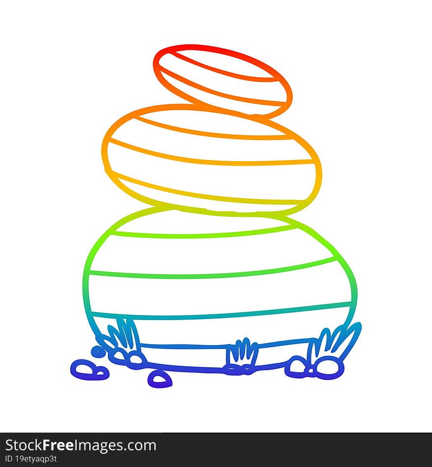 Rainbow Gradient Line Drawing Cartoon Large Stacked Stones