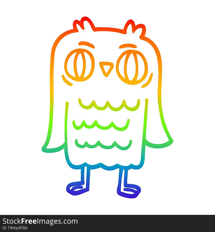 rainbow gradient line drawing cartoon owl