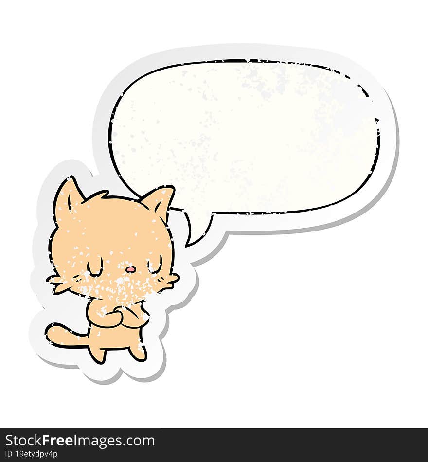 cute cartoon cat and speech bubble distressed sticker