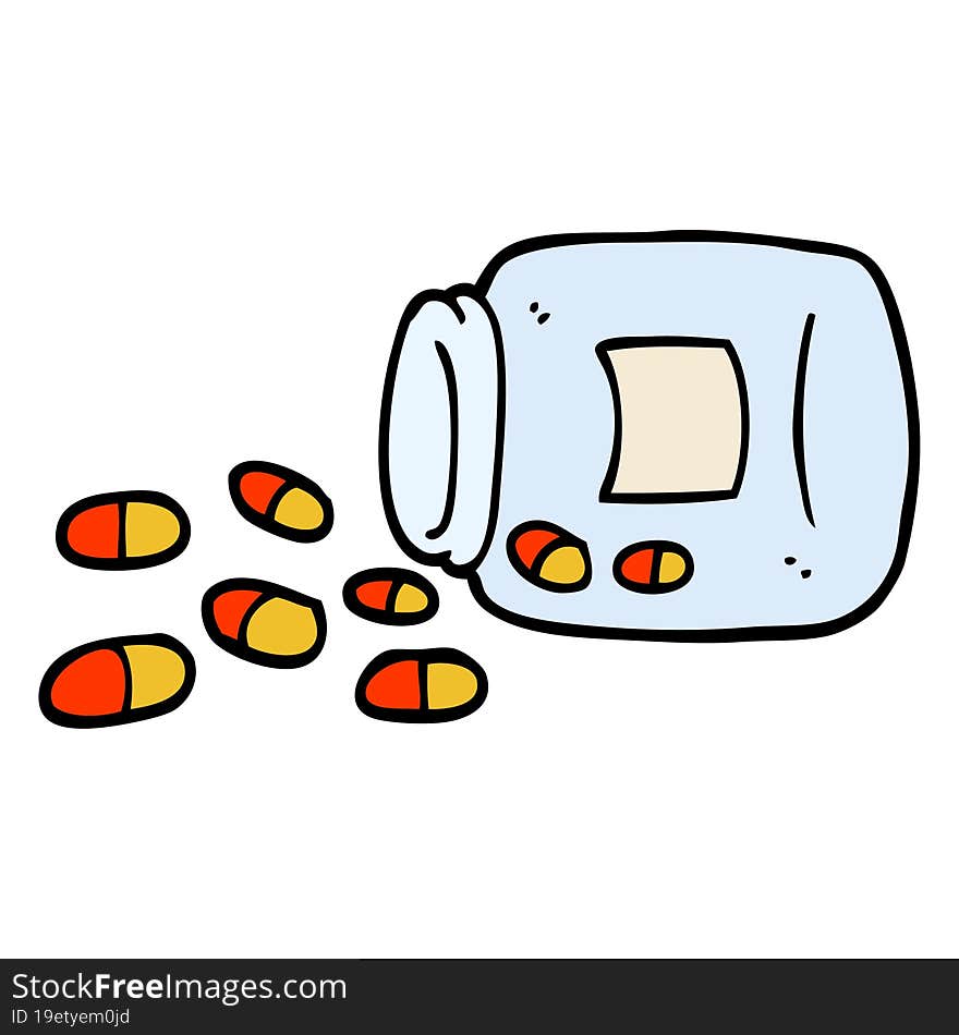 hand drawn doodle style cartoon jar of pills