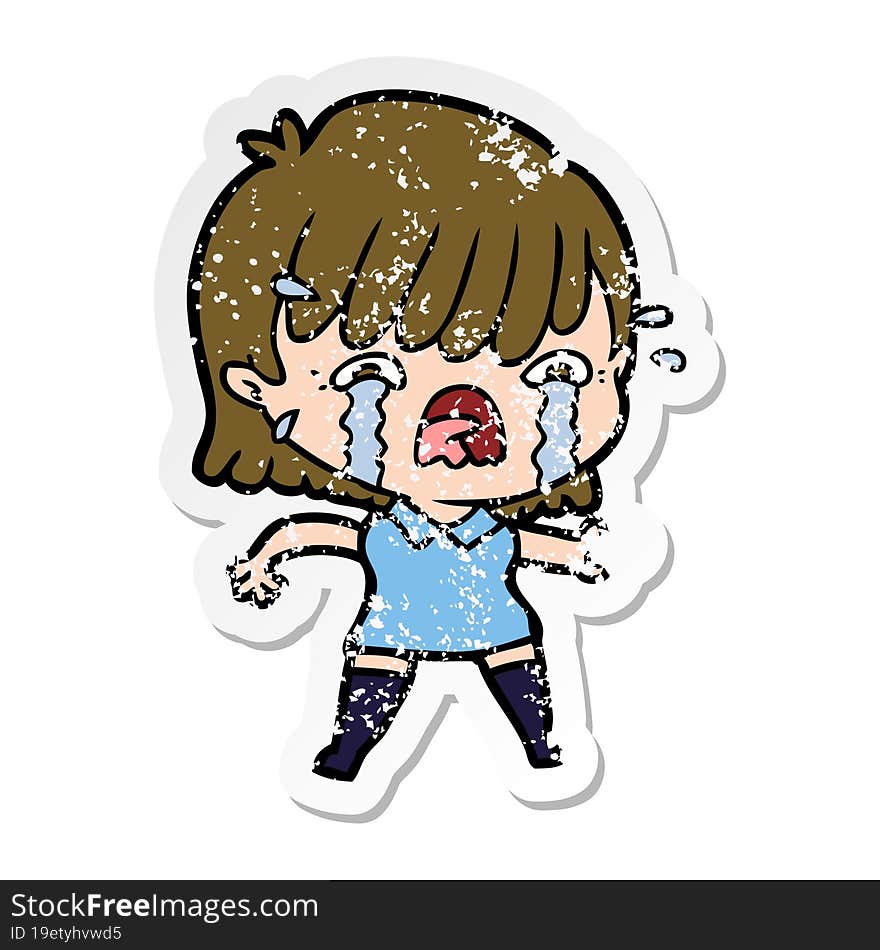 Distressed Sticker Of A Cartoon Girl Crying