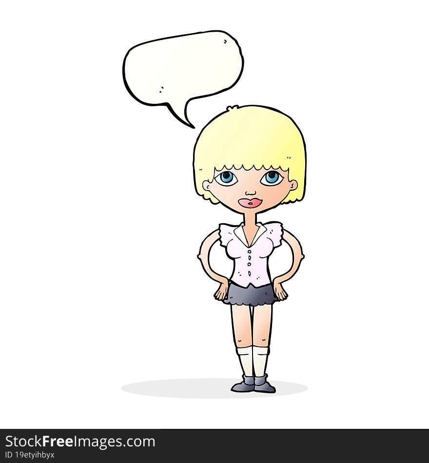 cartoon woman with hands on hips with speech bubble