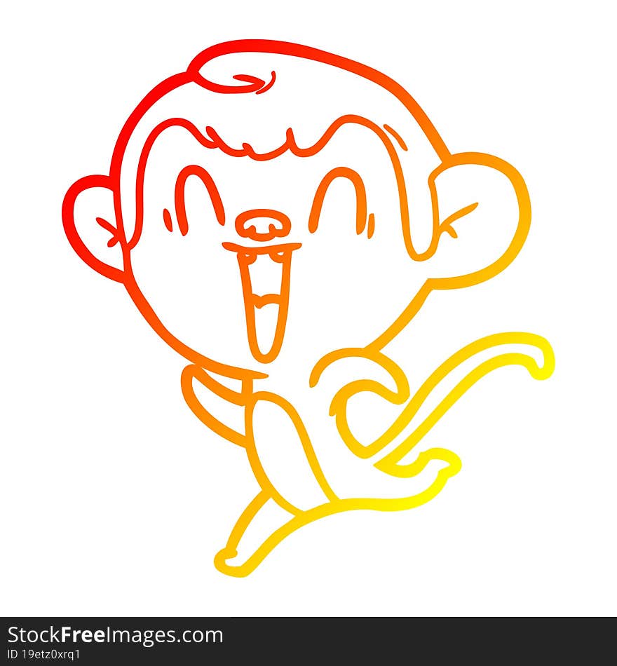 warm gradient line drawing cartoon laughing monkey