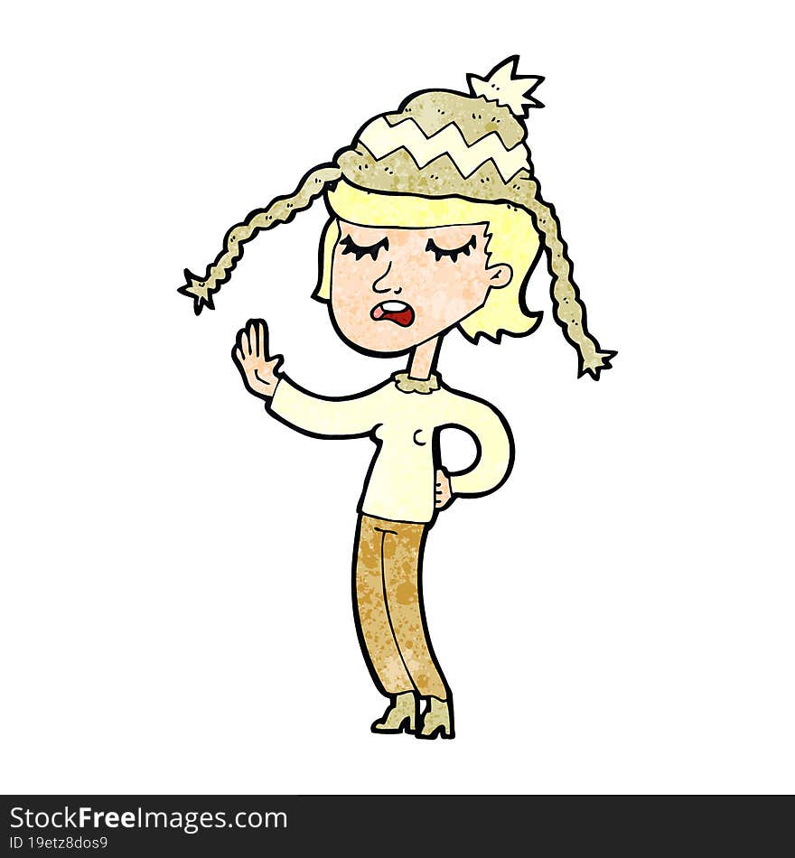 cartoon woman wearing winter hat