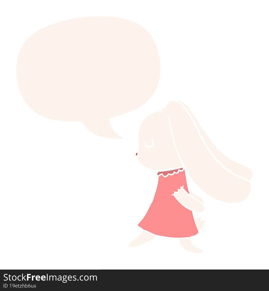 Cute Cartoon Rabbit And Speech Bubble In Retro Style