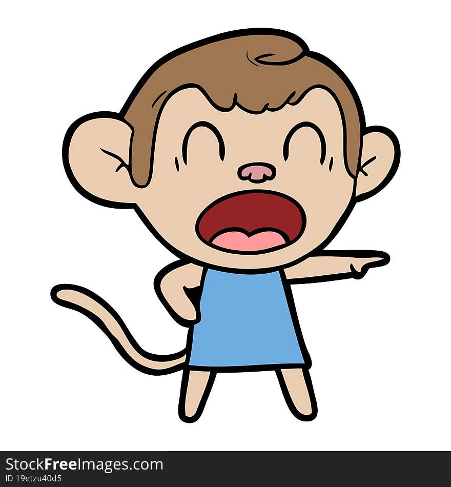 shouting cartoon monkey pointing. shouting cartoon monkey pointing