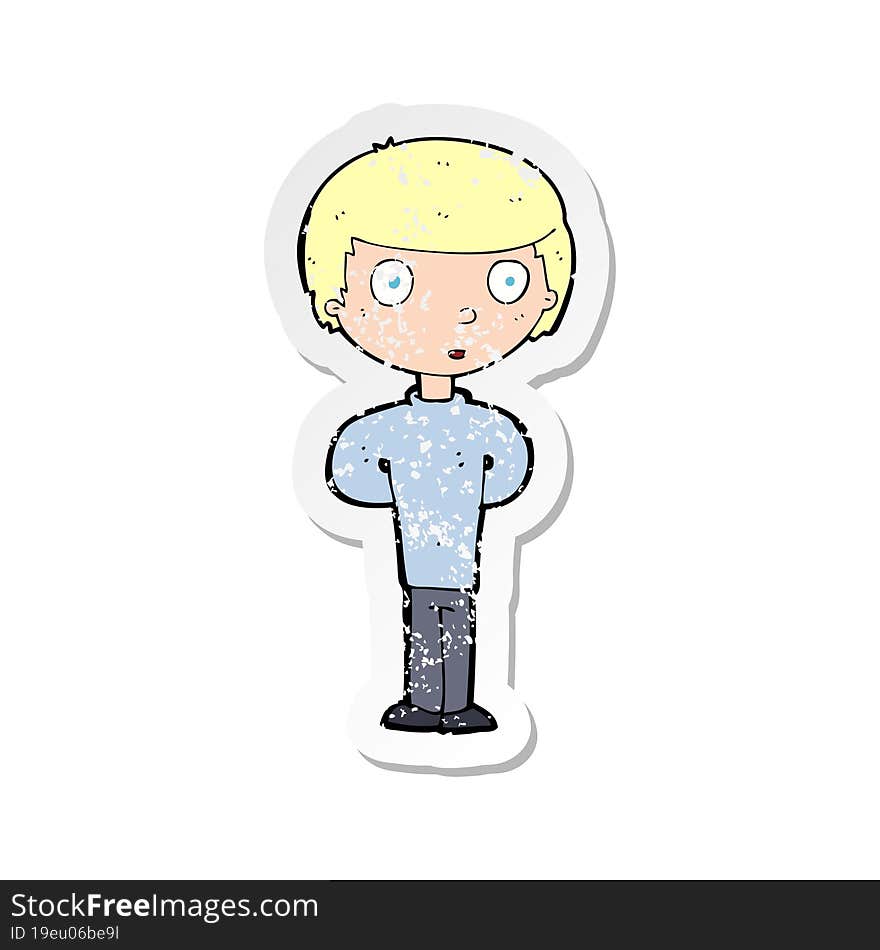 Retro Distressed Sticker Of A Cartoon Curious Boy