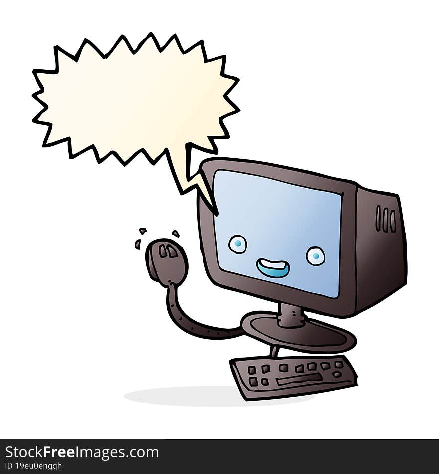 cartoon computer with speech bubble