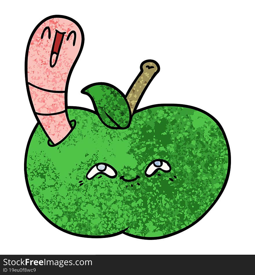 cartoon worm in happy apple. cartoon worm in happy apple