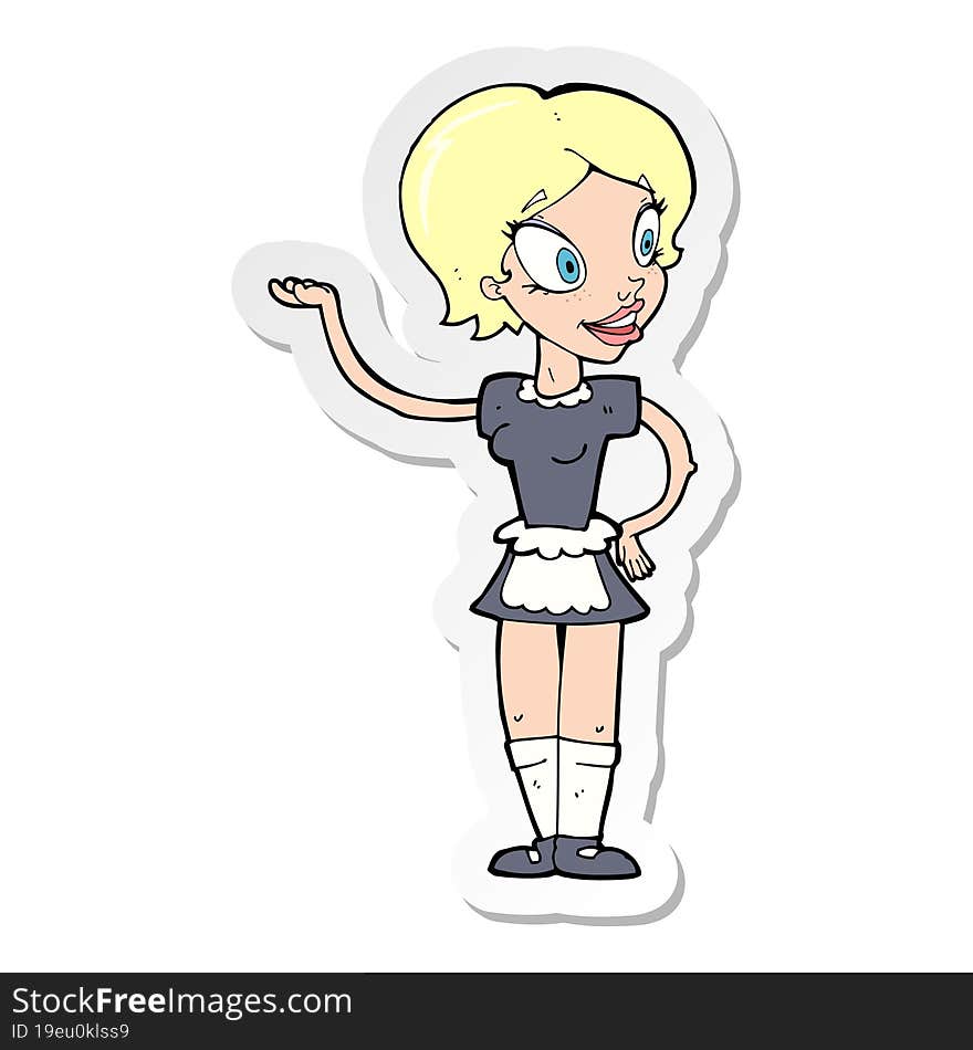 Sticker Of A Cartoon Woman In Maid Costume