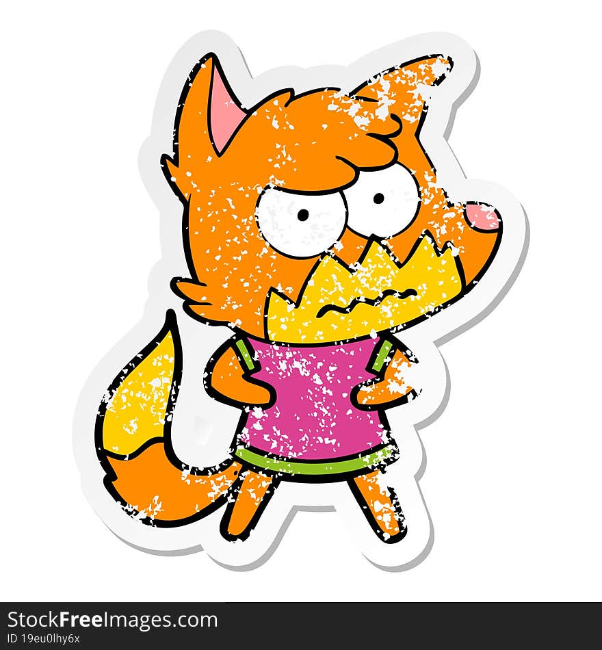 distressed sticker of a cartoon annoyed fox