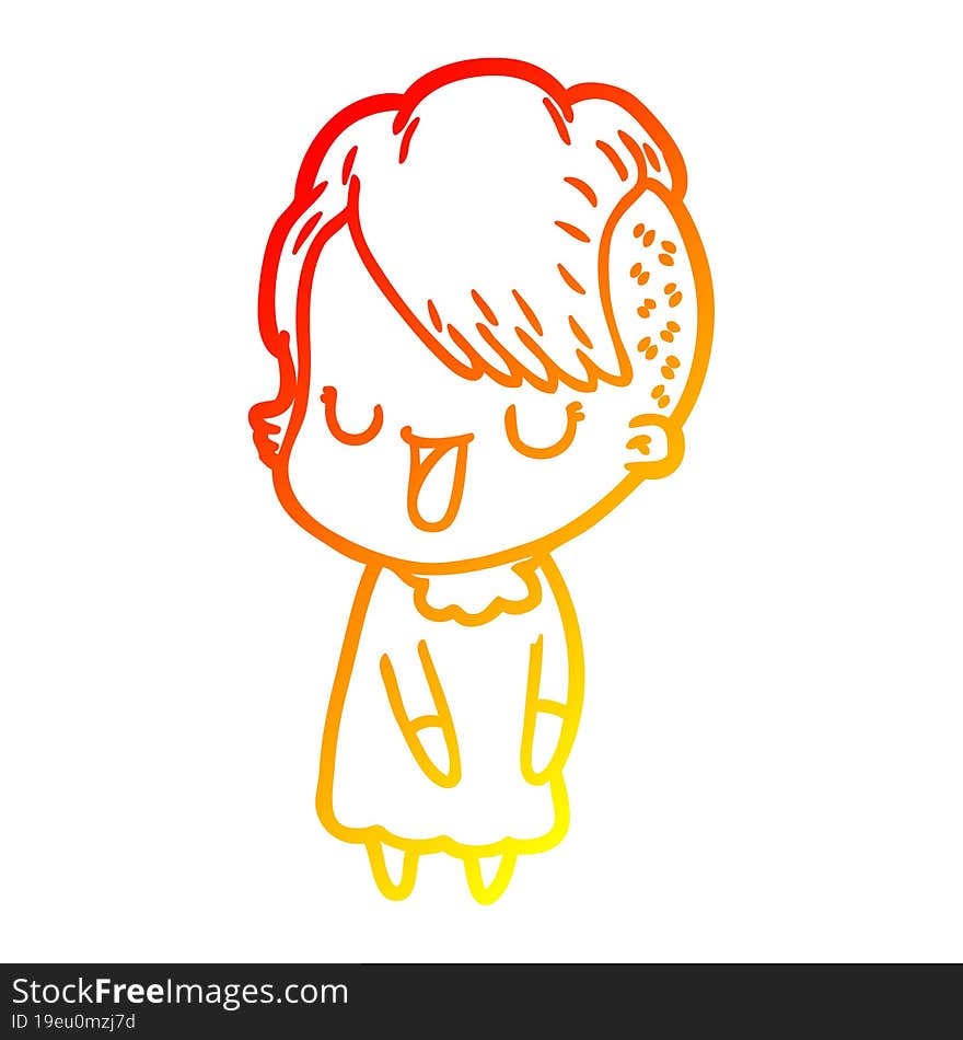 warm gradient line drawing of a cute cartoon girl with hipster haircut