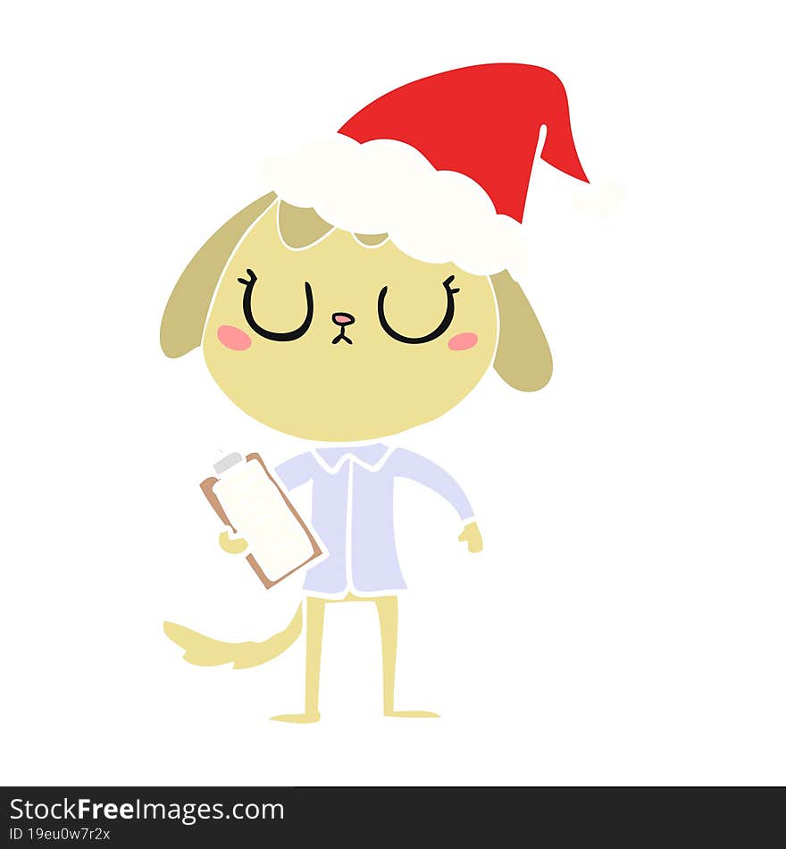 Cute Flat Color Illustration Of A Dog Wearing Office Shirt Wearing Santa Hat