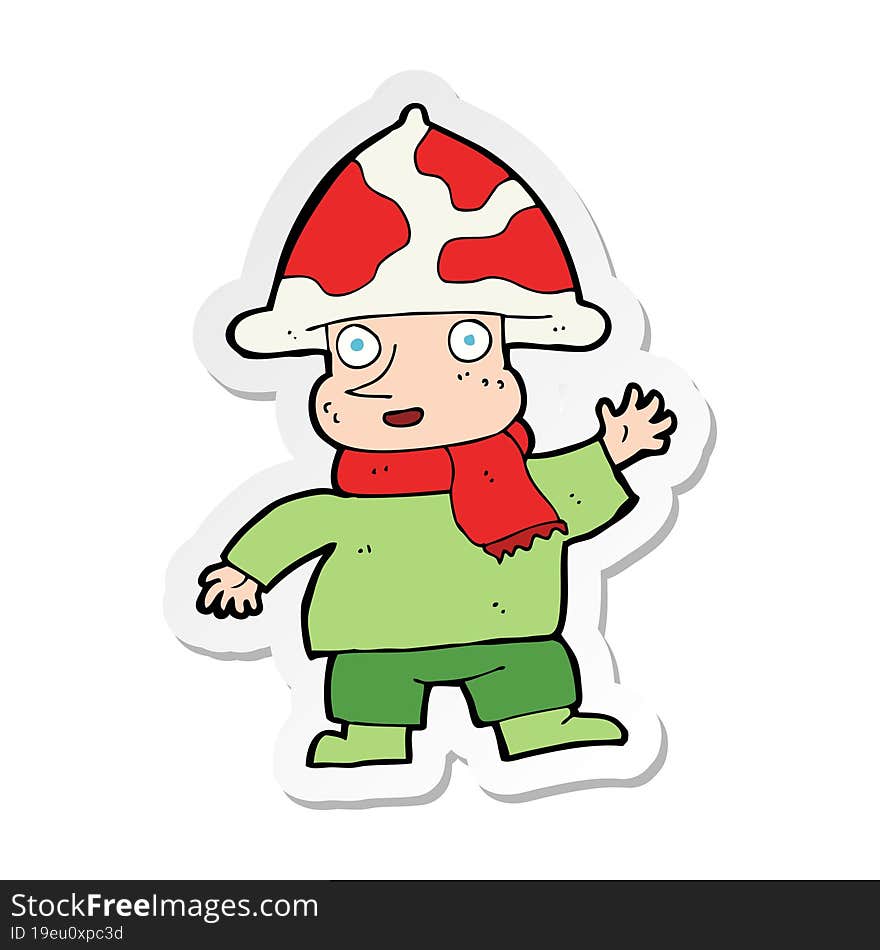 sticker of a cartoon mushroom man