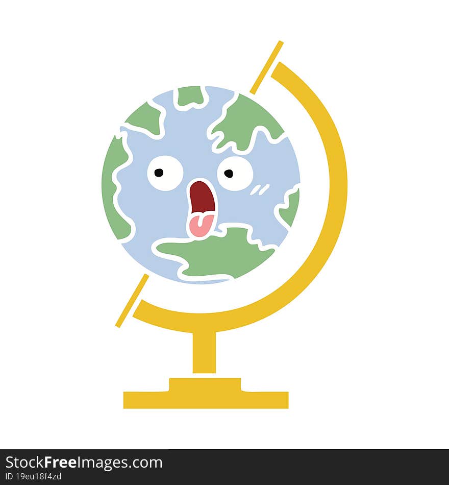 flat color retro cartoon of a globe of the world