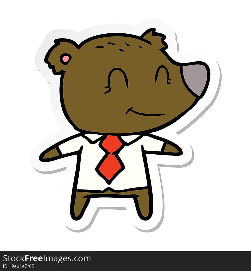 sticker of a cartoon bear in shirt and tie