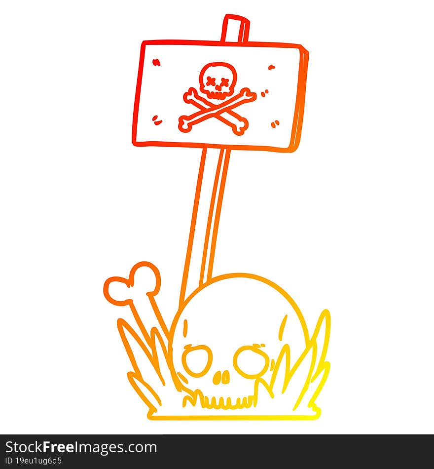 warm gradient line drawing cartoon skull bones and warning sign