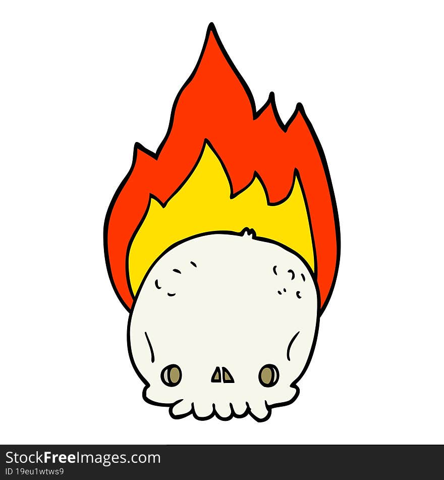 spooky cartoon flaming skull