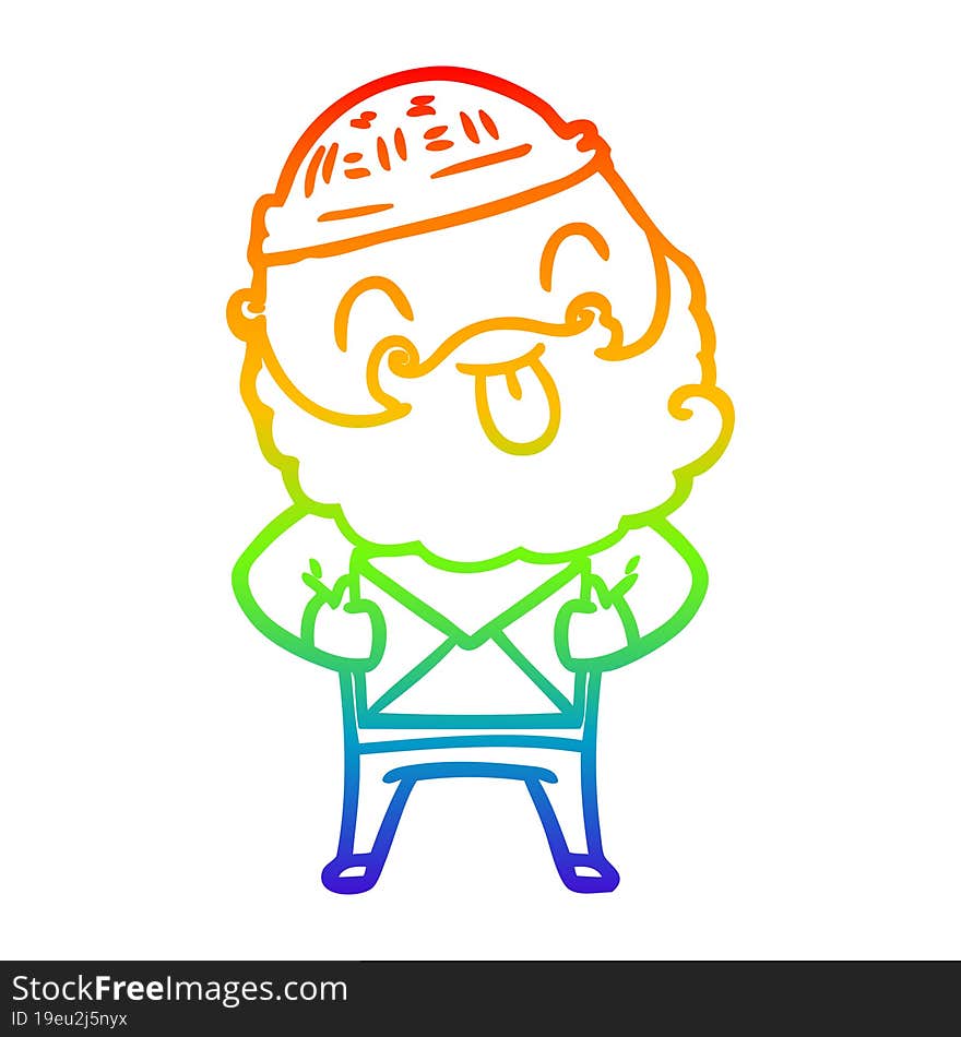 rainbow gradient line drawing man with beard sticking out tongue