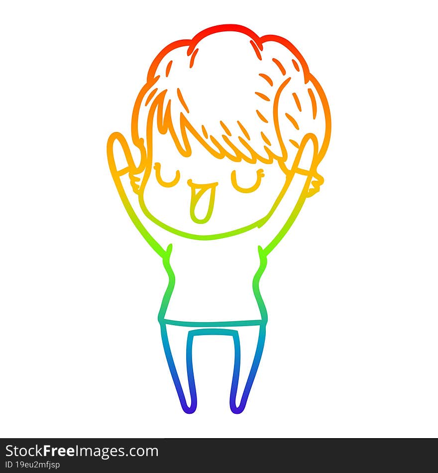 rainbow gradient line drawing of a cartoon woman talking