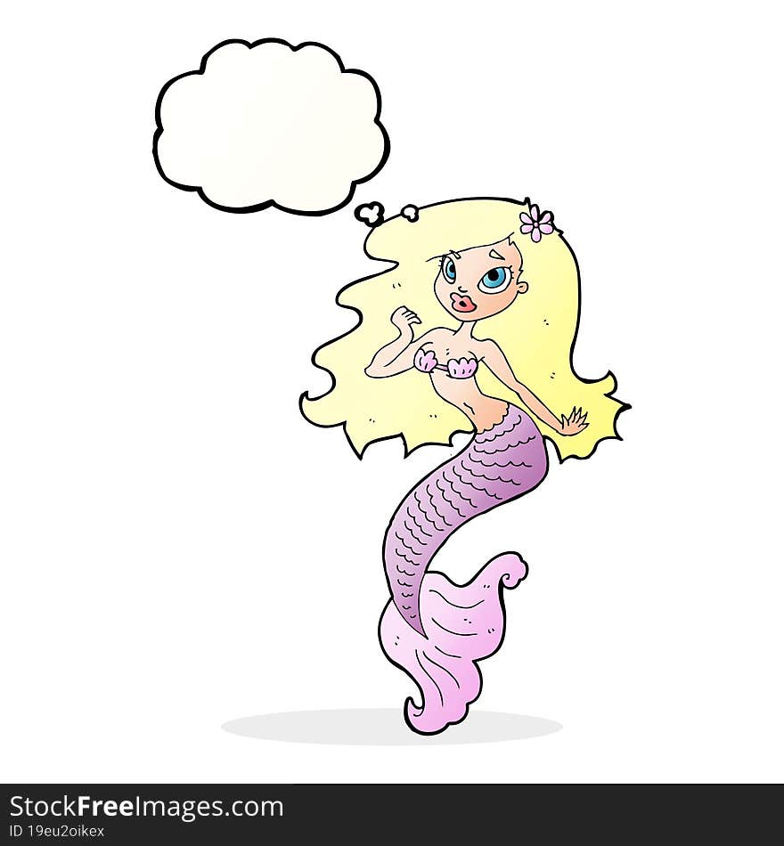 Cartoon Pretty Mermaid With Thought Bubble