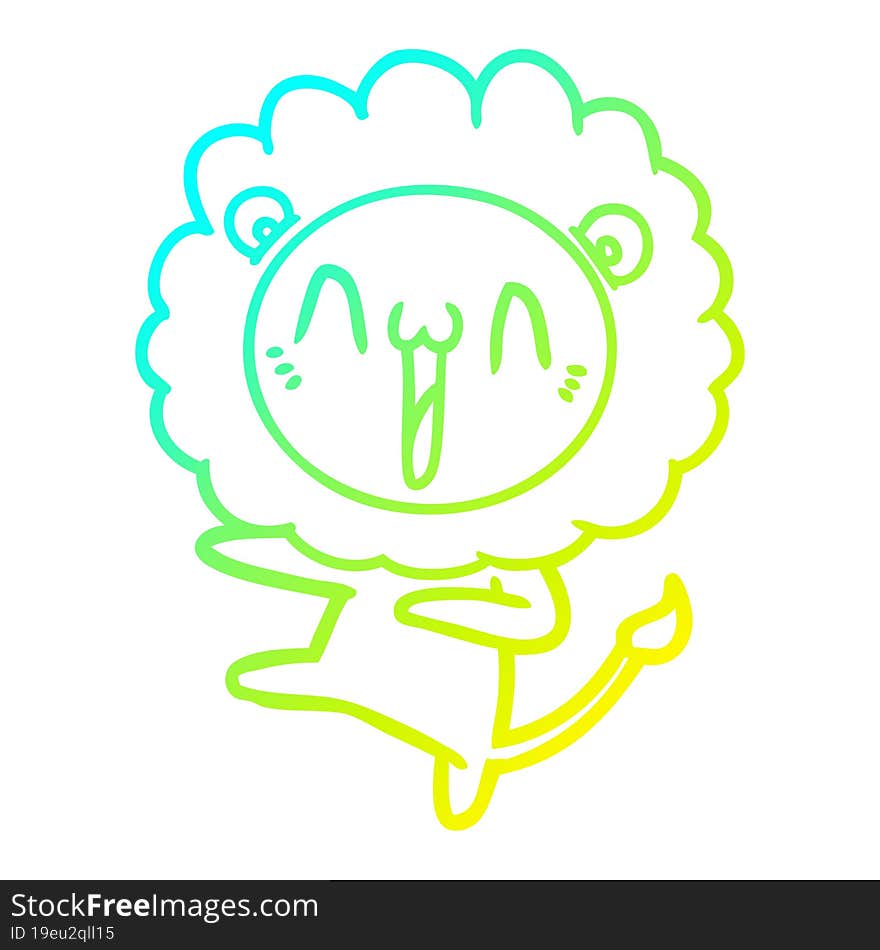 cold gradient line drawing of a happy cartoon lion