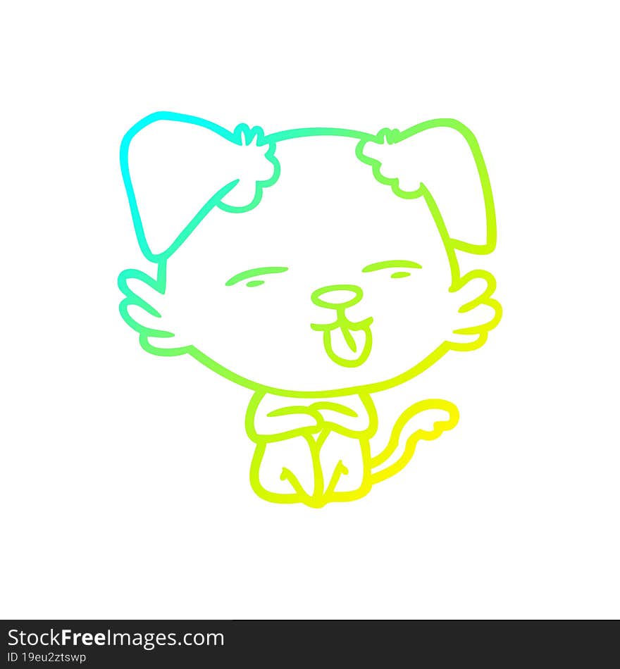 cold gradient line drawing cartoon dog sticking out tongue