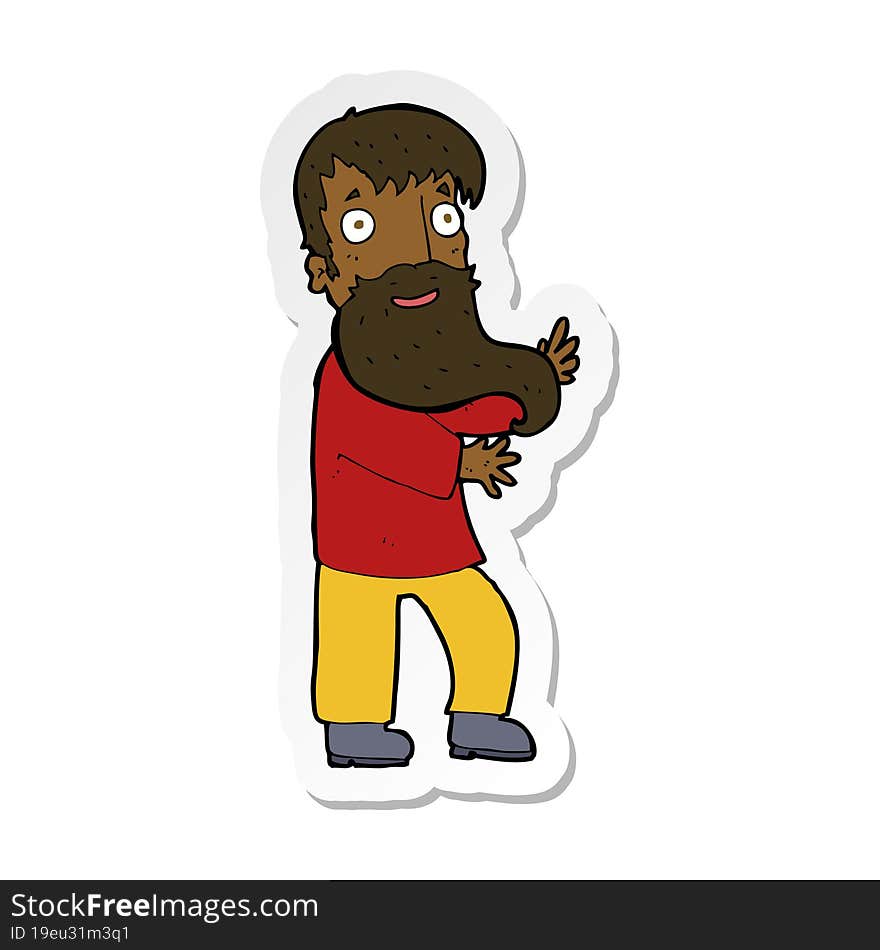 Sticker Of A Cartoon Excited Bearded Man