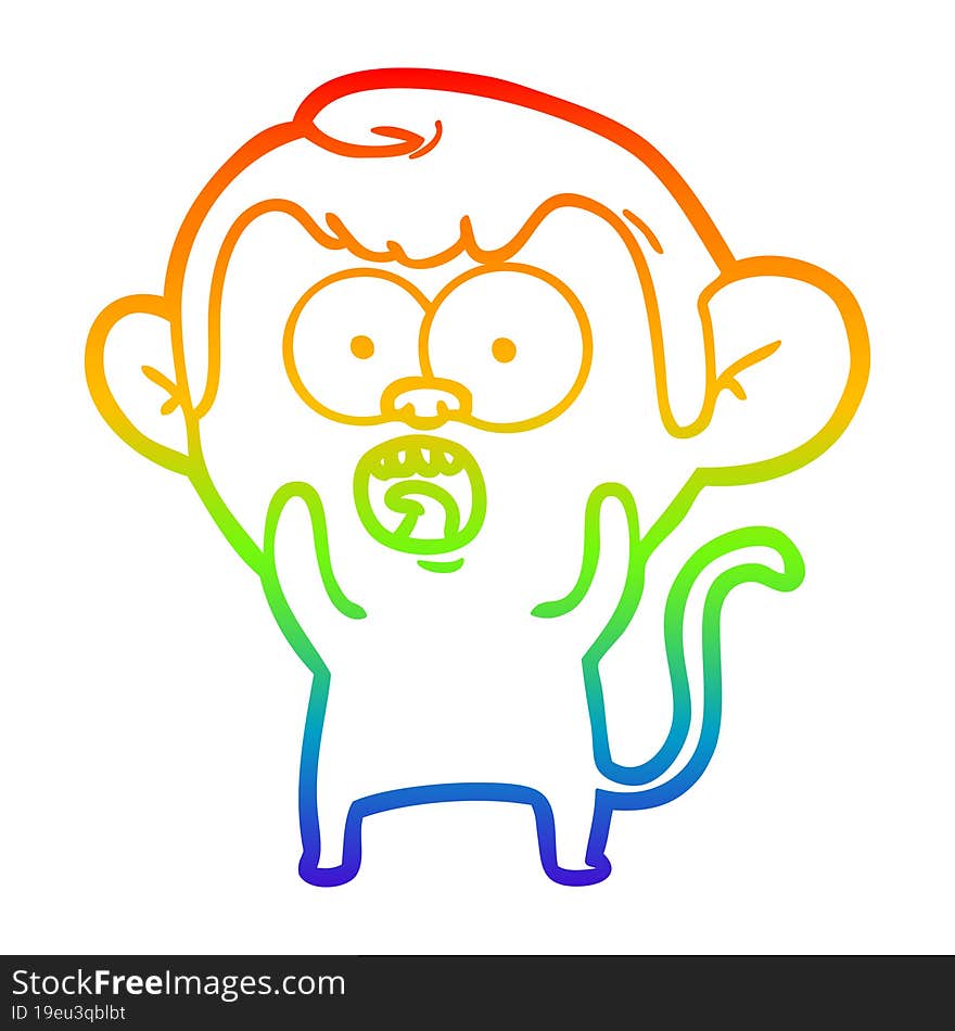 rainbow gradient line drawing cartoon shocked monkey